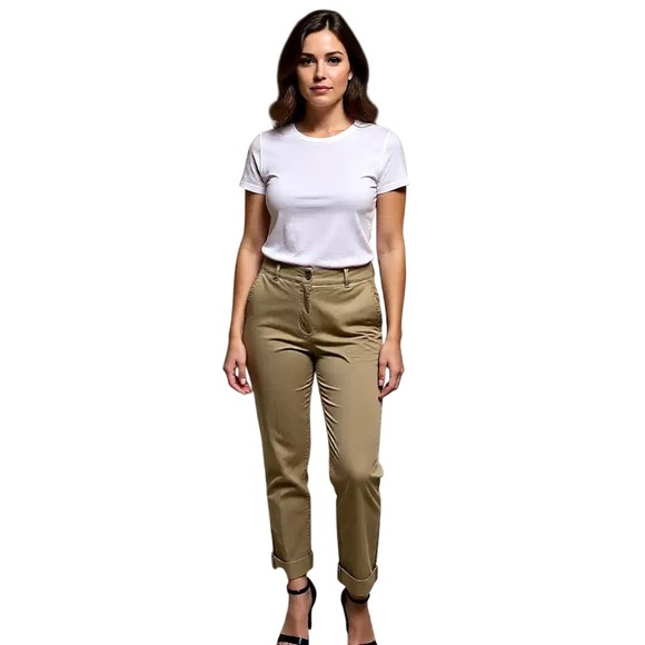 Talbots Pants - Talbots Women's Khaki Chino Pants Cropped Leg Cuffed Size 8‎